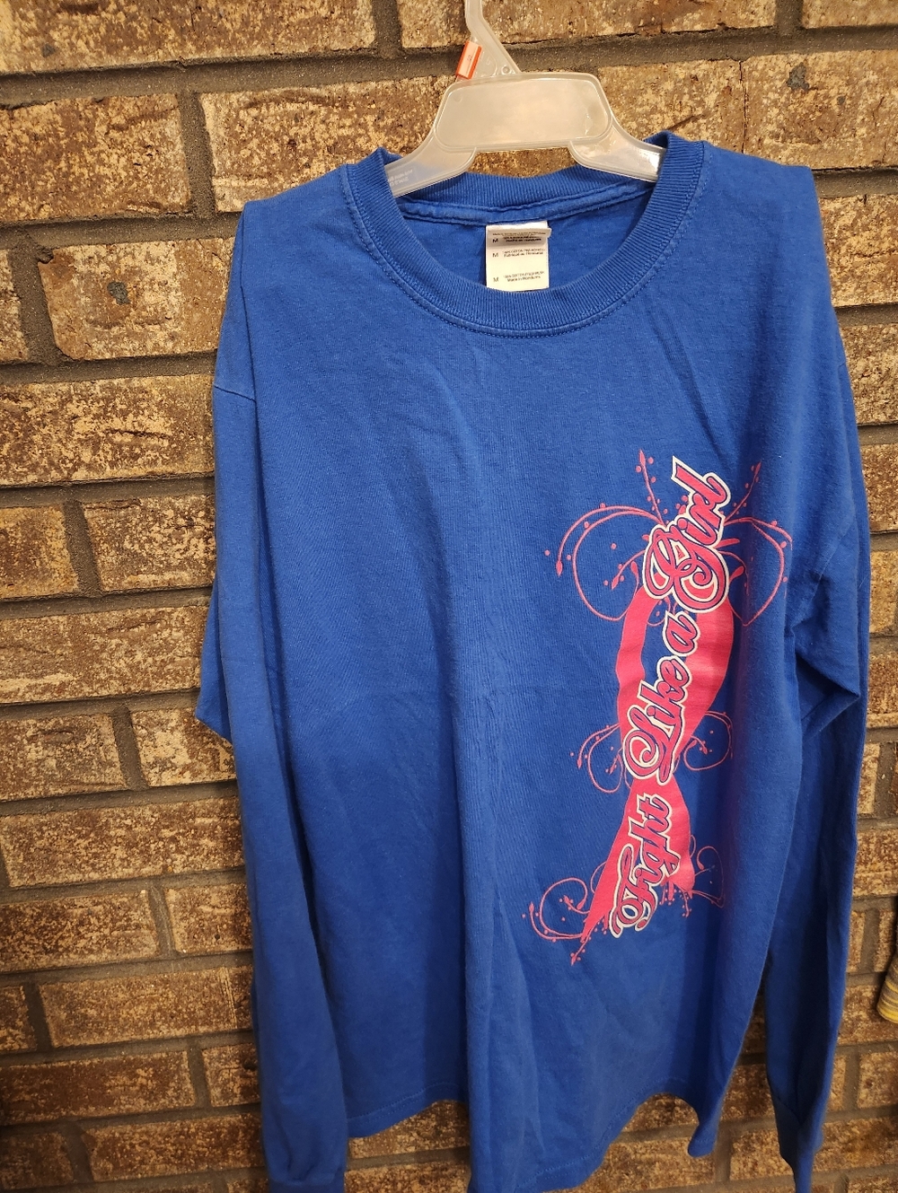 Gildan Royal Blue Crewneck Long Sleeve Size Med FIGHT LIKE A GIRL